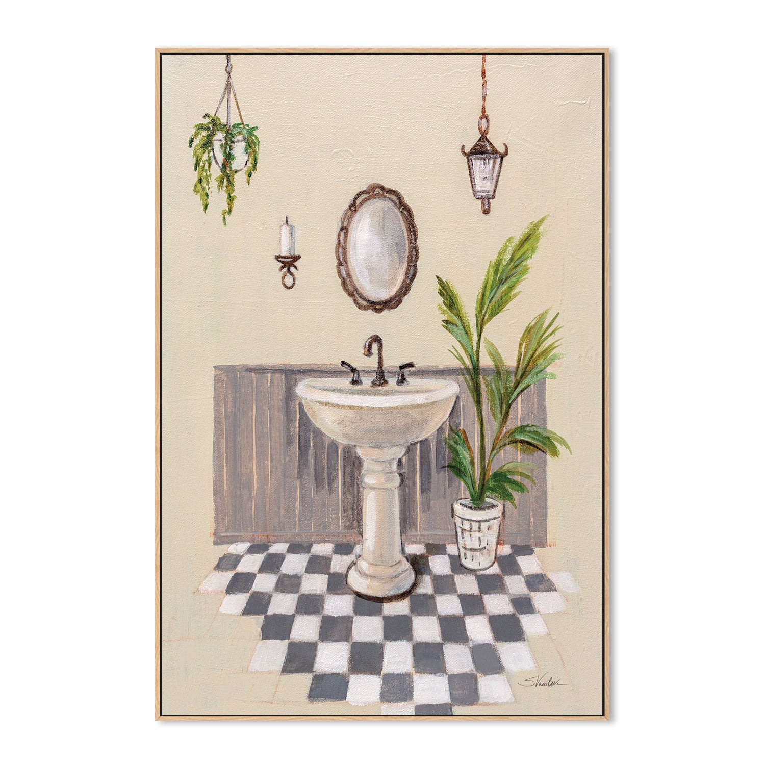 wall-art-print-canvas-poster-framed-Gray Cottage Bathroom, Style B , By Silvia Vassileva-GIOIA-WALL-ART