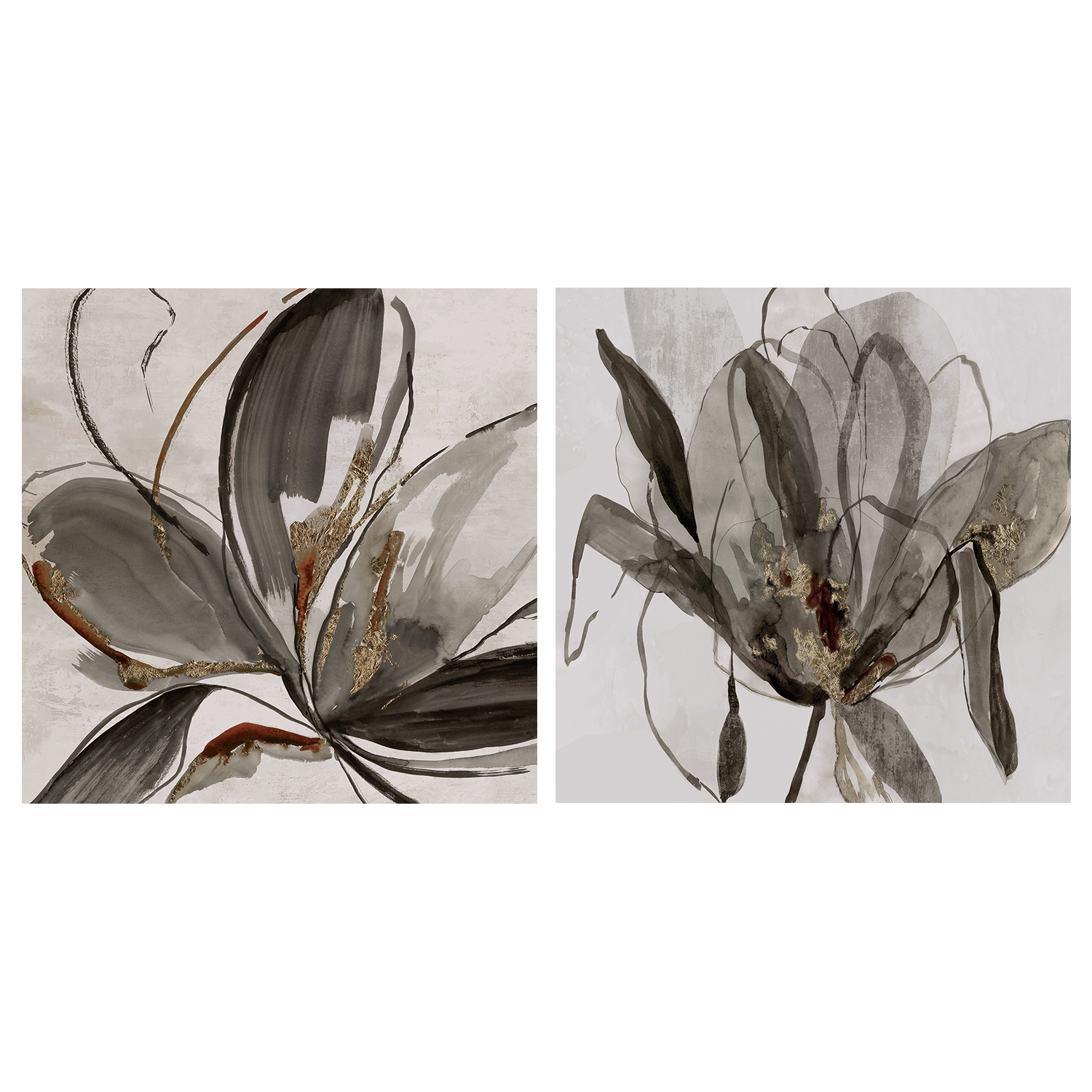 wall-art-print-canvas-poster-framed-Grey Glory Brown Tone & Charcoal In Bloom, Set Of 2 , By Asia Jensen-1