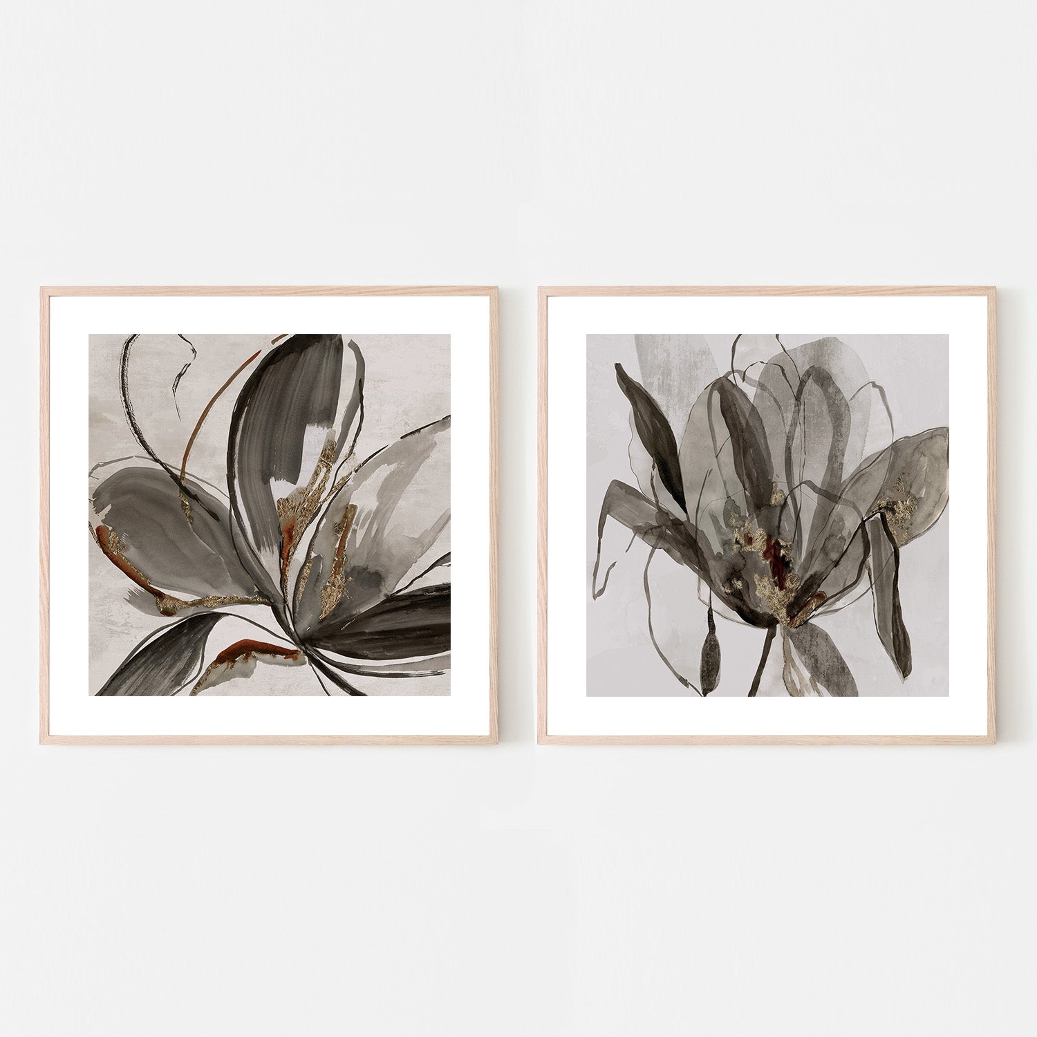 wall-art-print-canvas-poster-framed-Grey Glory Brown Tone & Charcoal In Bloom, Set Of 2 , By Asia Jensen-6
