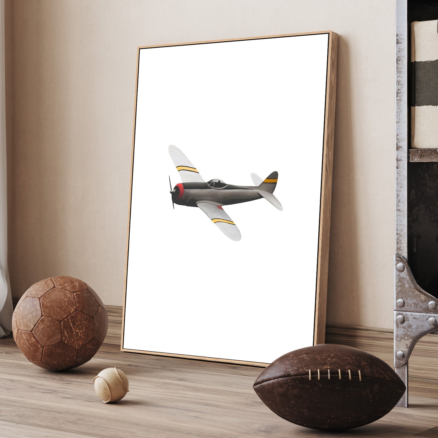 wall-art-print-canvas-poster-framed-Grey Yellow Stripes Airplane , By Leah Straatsma-2