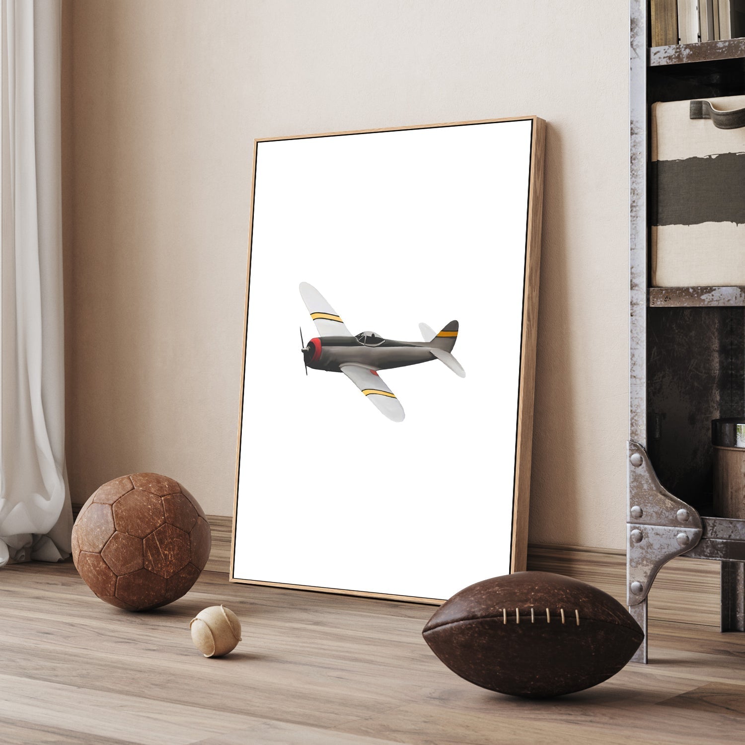 wall-art-print-canvas-poster-framed-Grey Yellow Stripes Airplane , By Leah Straatsma-7