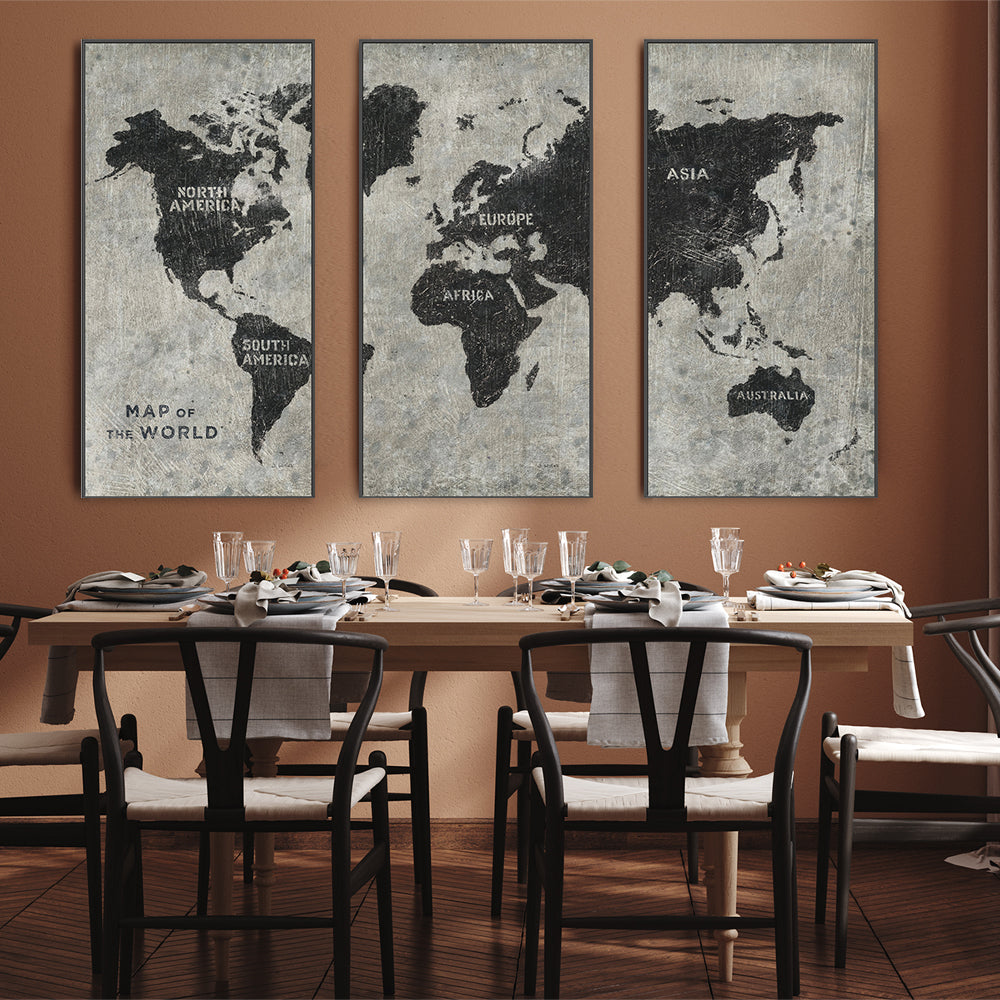 wall-art-print-canvas-poster-framed-Grunge World Map, Set of 3-by-James Wiens-Gioia Wall Art