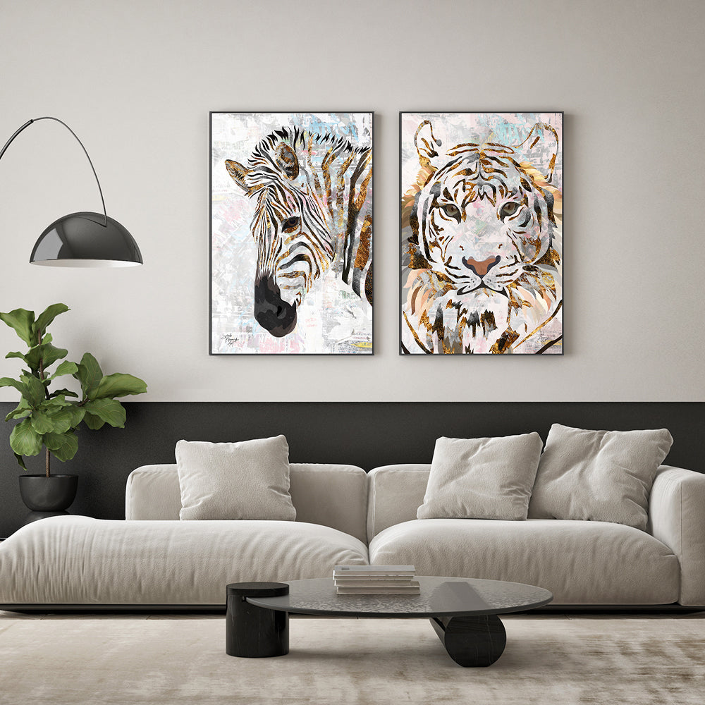wall-art-print-canvas-poster-framed-Grunge Zebra And Tiger, Set Of 2 , By Sarah Manovski-GIOIA-WALL-ART