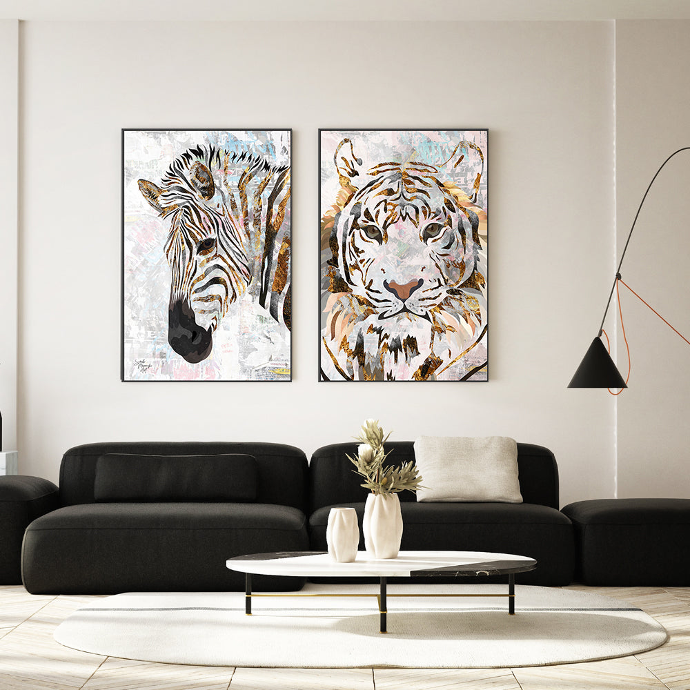 wall-art-print-canvas-poster-framed-Grunge Zebra And Tiger, Set Of 2 , By Sarah Manovski-GIOIA-WALL-ART