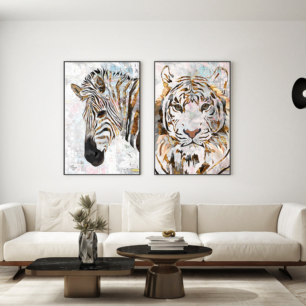 wall-art-print-canvas-poster-framed-Grunge Zebra And Tiger, Set Of 2 , By Sarah Manovski-GIOIA-WALL-ART