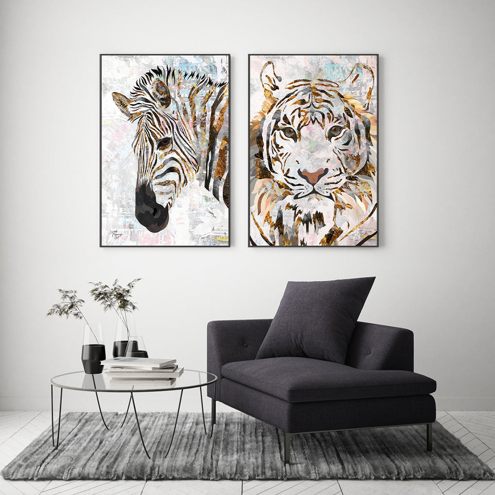 wall-art-print-canvas-poster-framed-Grunge Zebra And Tiger, Set Of 2 , By Sarah Manovski-GIOIA-WALL-ART