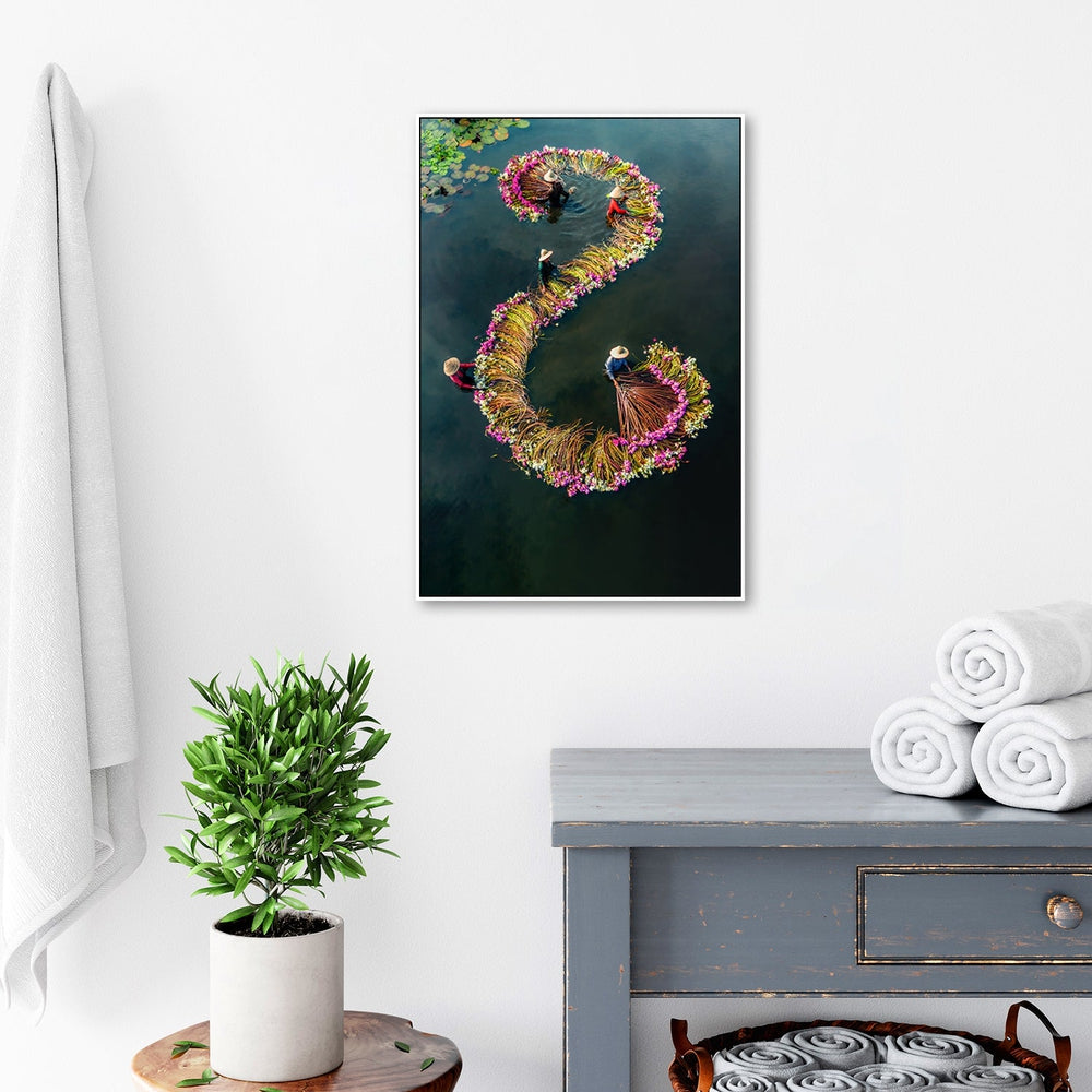 wall-art-print-canvas-poster-framed-Harvesting Water Lilies, By Nguyen Tan Tuan-by-Plus X Studio-Gioia Wall Art