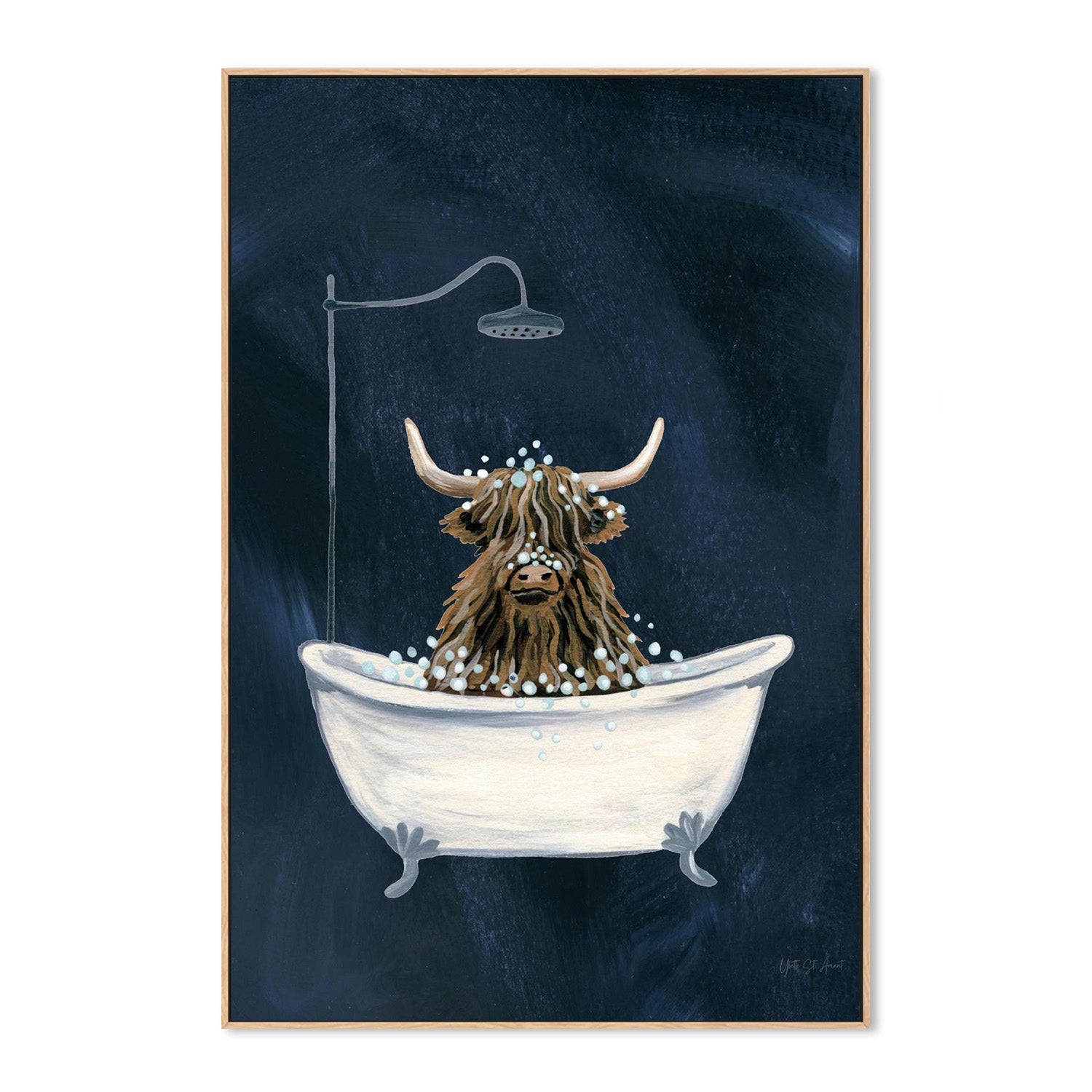 wall-art-print-canvas-poster-framed-Highland Cow in Tub Texture Dark-4