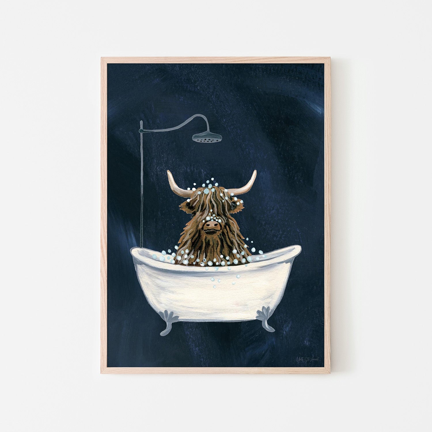 wall-art-print-canvas-poster-framed-Highland Cow in Tub Texture Dark-6