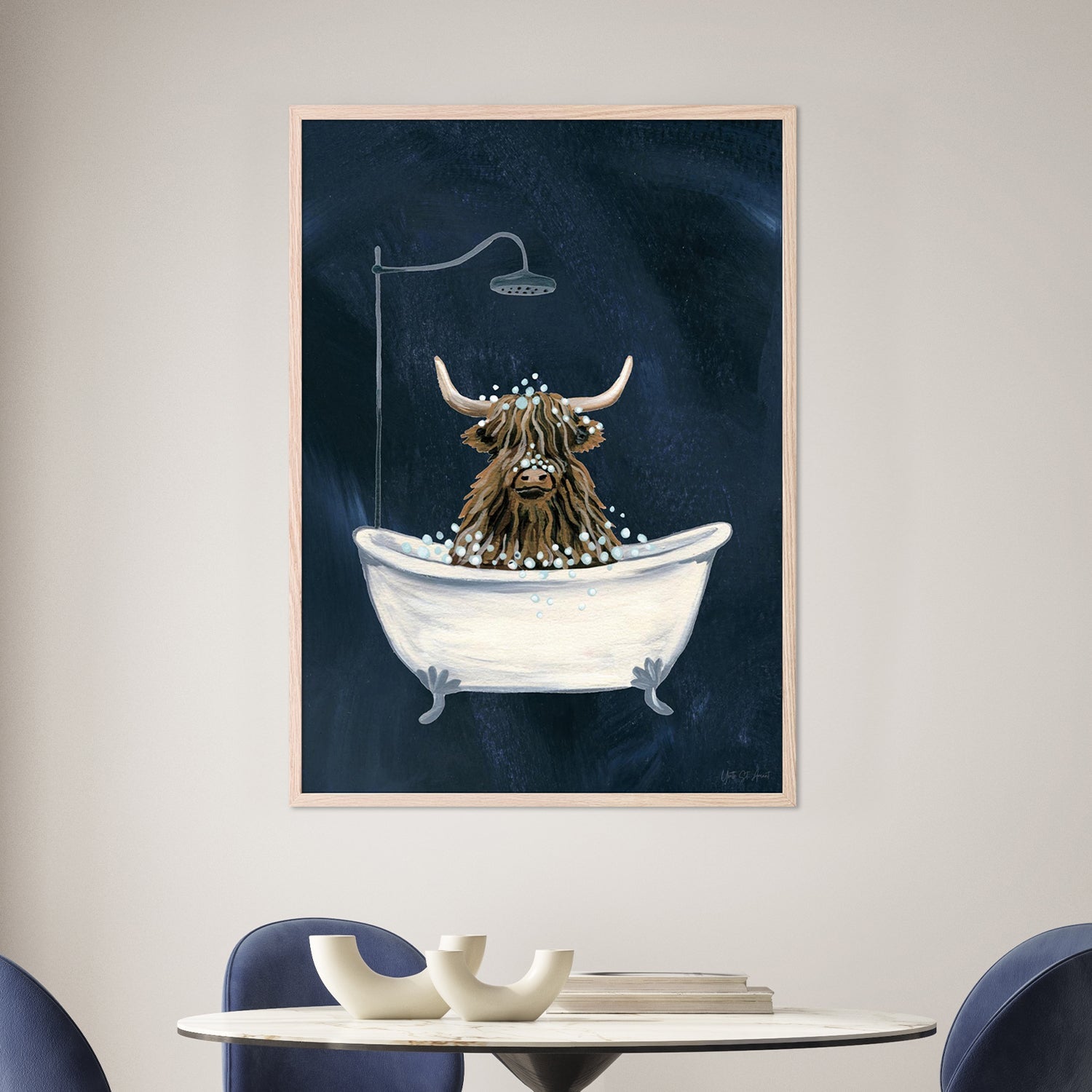 wall-art-print-canvas-poster-framed-Highland Cow in Tub Texture Dark-7