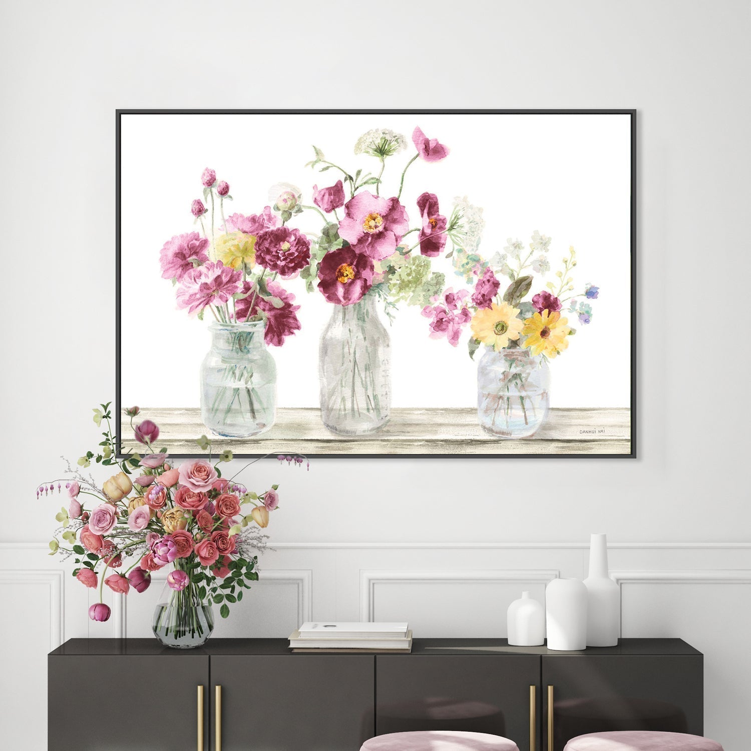 wall-art-print-canvas-poster-framed-Homegrown Summer, Pink and White-by-Danhui Nai-Gioia Wall Art
