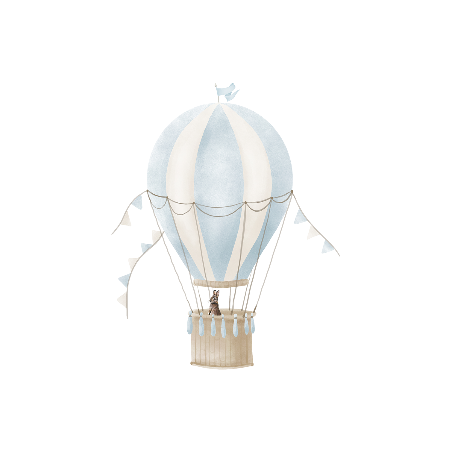 wall-art-print-canvas-poster-framed-Hot Air Balloon Blue Bunny , By At Viv Home Prints-1