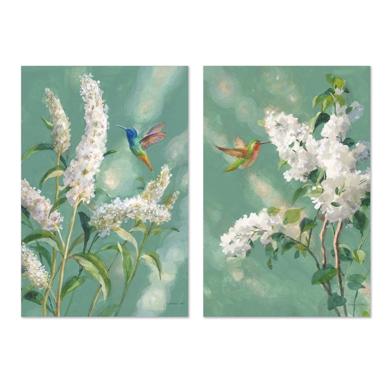 wall-art-print-canvas-poster-framed-Hummingbird Spring, Set of 2-by-Danhui Nai-Gioia Wall Art