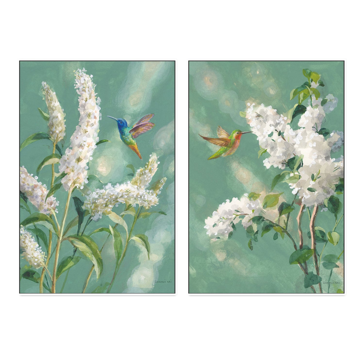 wall-art-print-canvas-poster-framed-Hummingbird Spring, Set of 2-by-Danhui Nai-Gioia Wall Art
