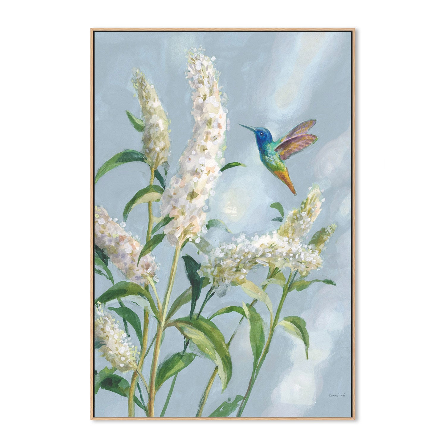 wall-art-print-canvas-poster-framed-Hummingbird Spring Soft Blue, Style A-by-Danhui Nai-Gioia Wall Art