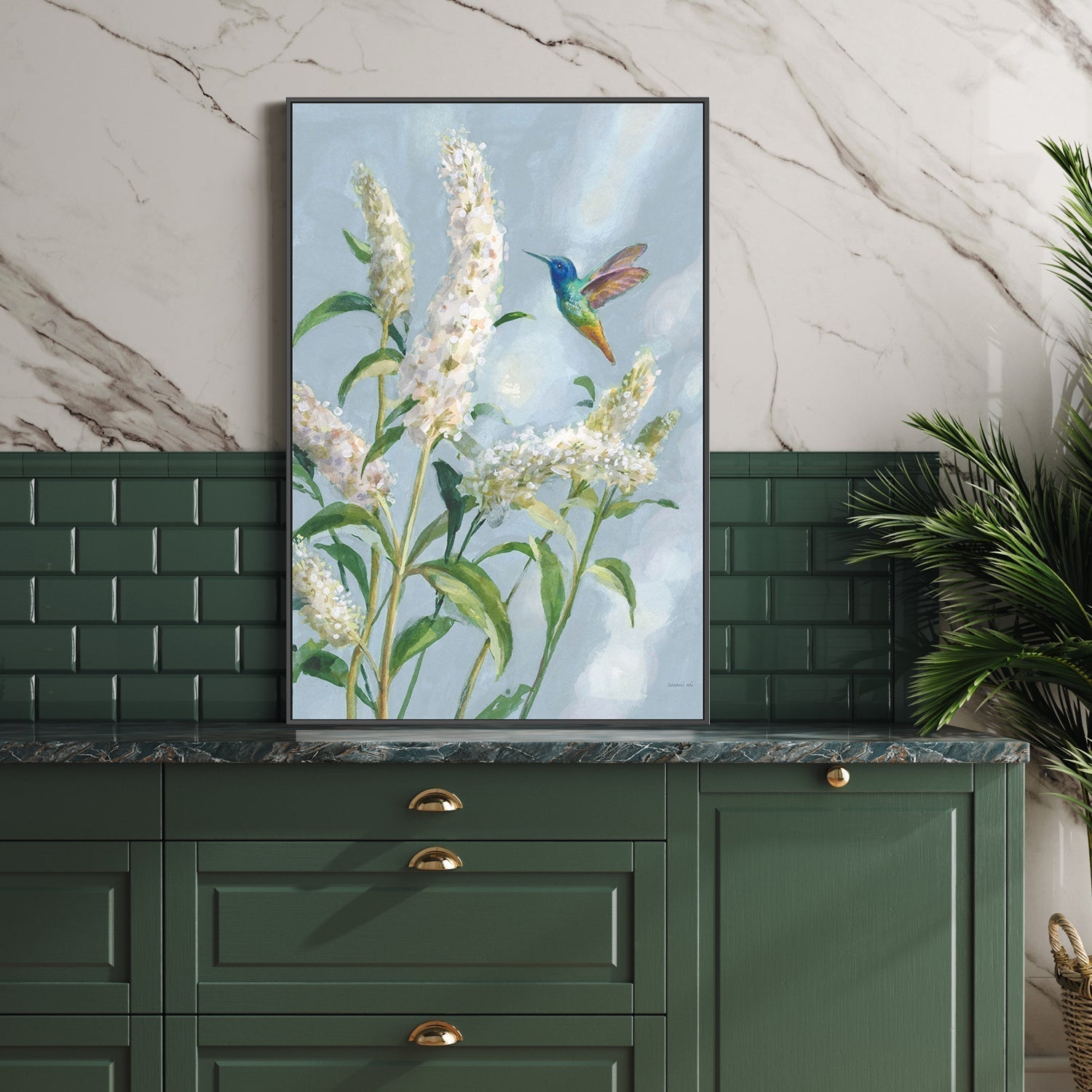 wall-art-print-canvas-poster-framed-Hummingbird Spring Soft Blue, Style A-by-Danhui Nai-Gioia Wall Art