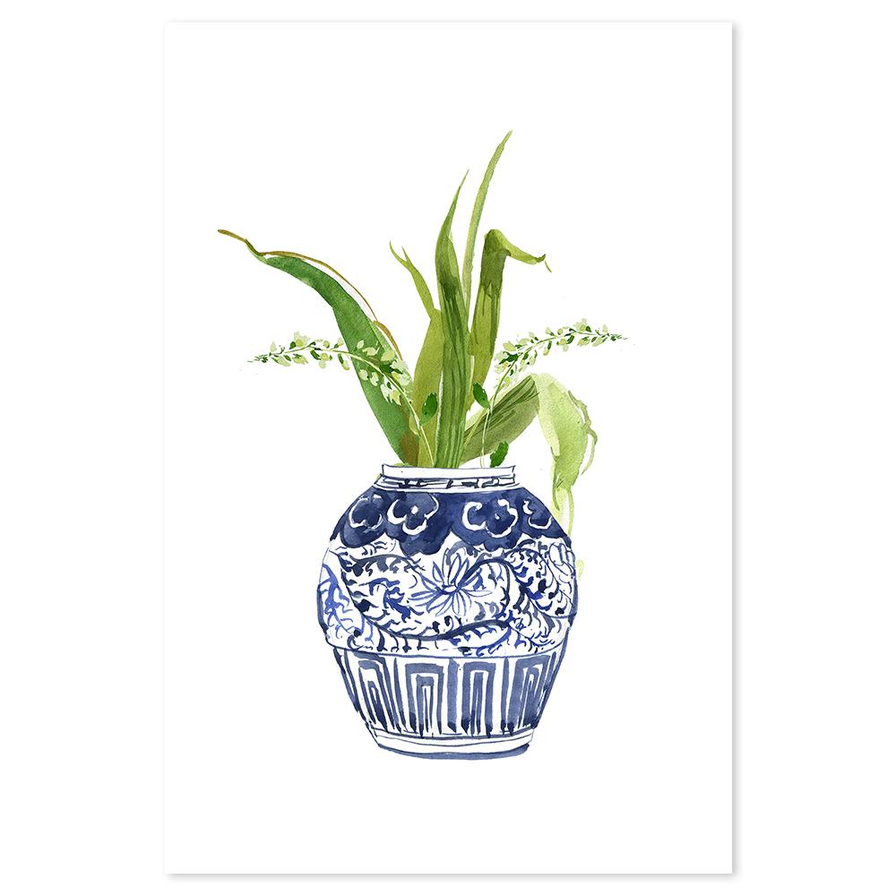 wall-art-print-canvas-poster-framed-Indigo Ginger Vase And Flowers Painting, Style A-by-Gioia Wall Art-Gioia Wall Art