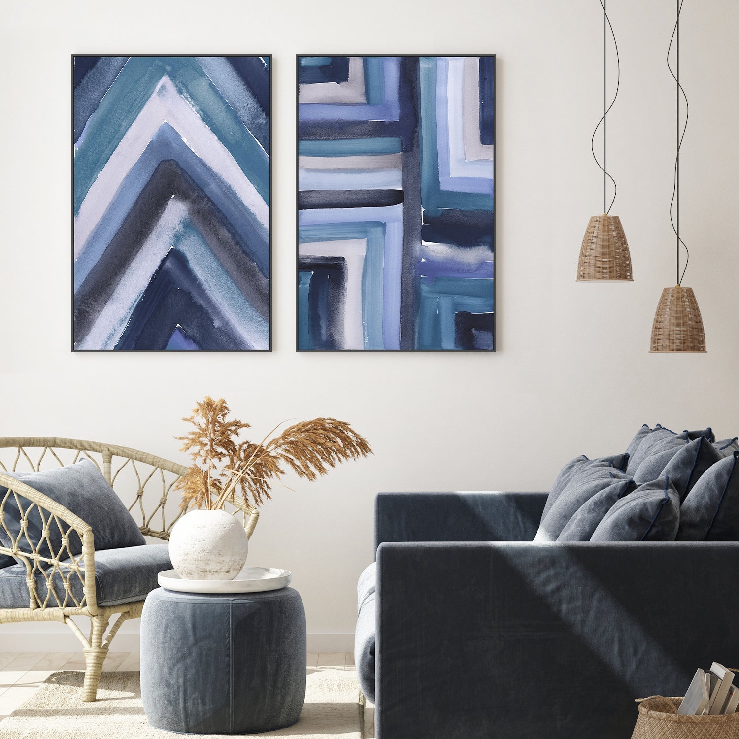 wall-art-print-canvas-poster-framed-Indigo River, Style A & B, Set Of 2 , By Aubrey-2