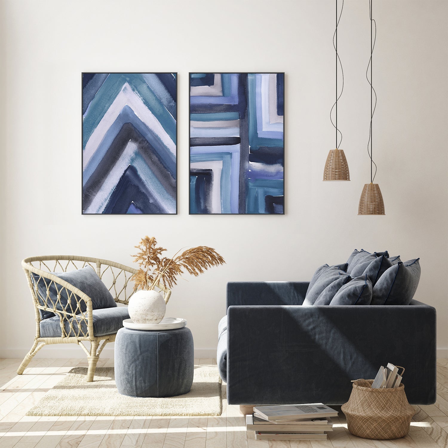 wall-art-print-canvas-poster-framed-Indigo River, Style A & B, Set Of 2 , By Aubrey-7