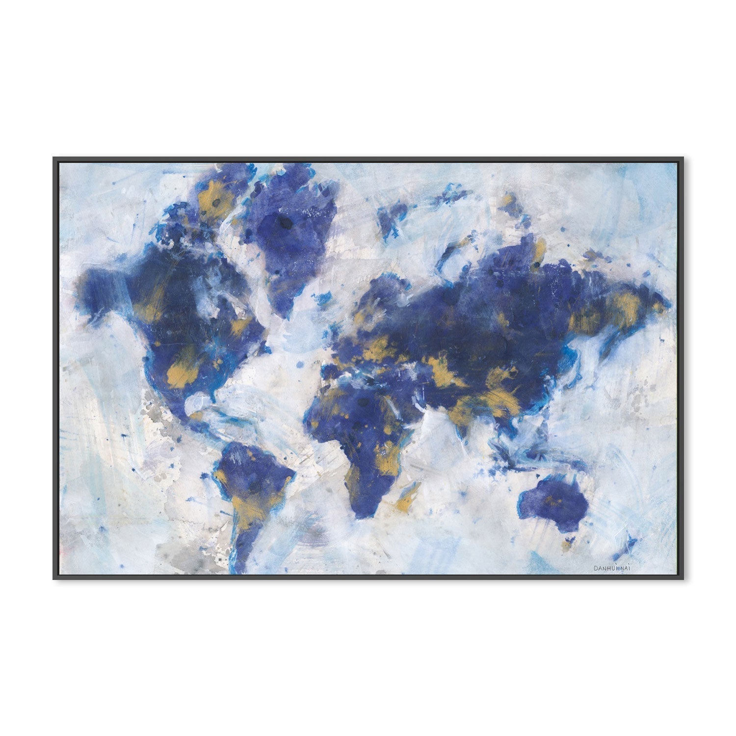 wall-art-print-canvas-poster-framed-Indigo World Map-by-Danhui Nai-Gioia Wall Art