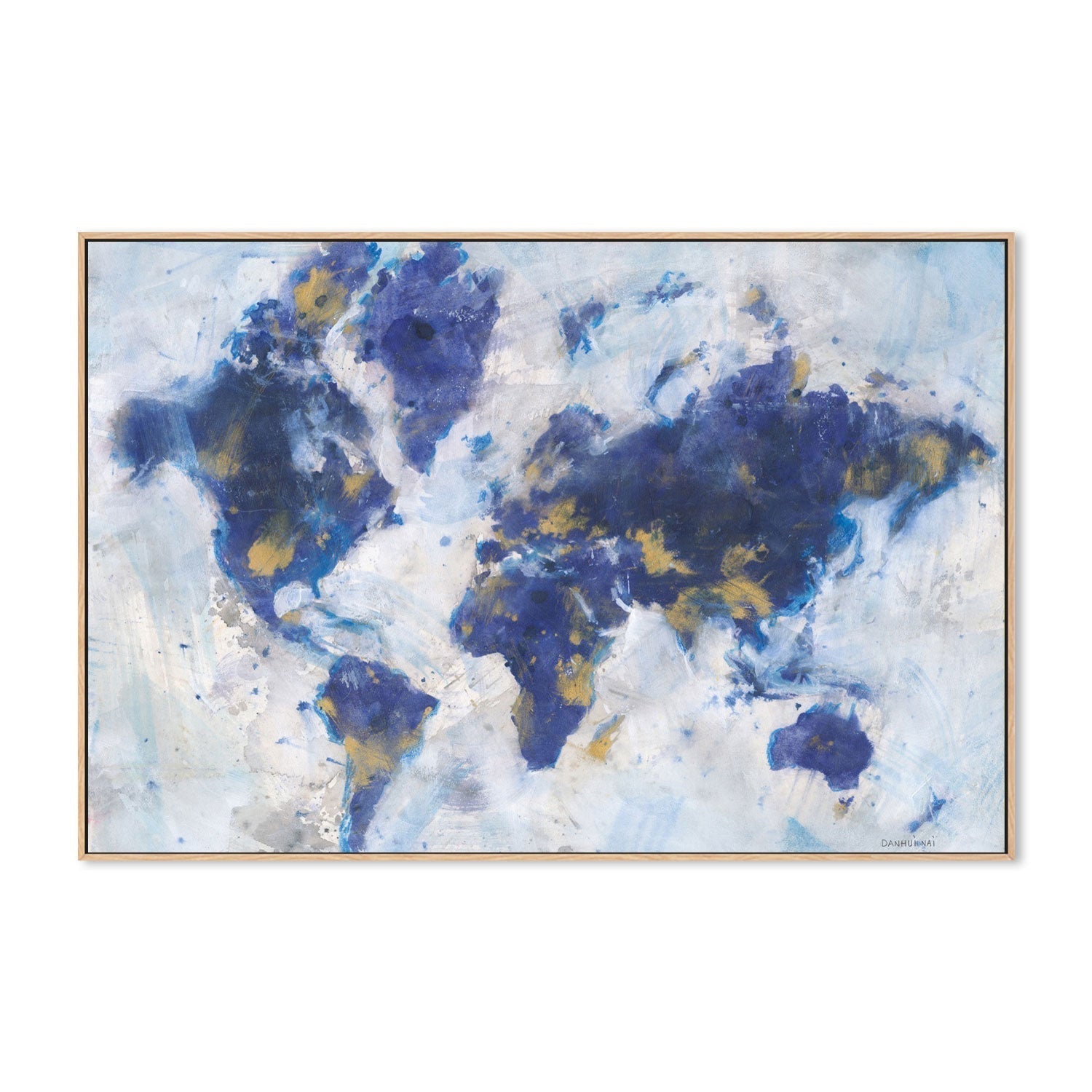 wall-art-print-canvas-poster-framed-Indigo World Map-by-Danhui Nai-Gioia Wall Art