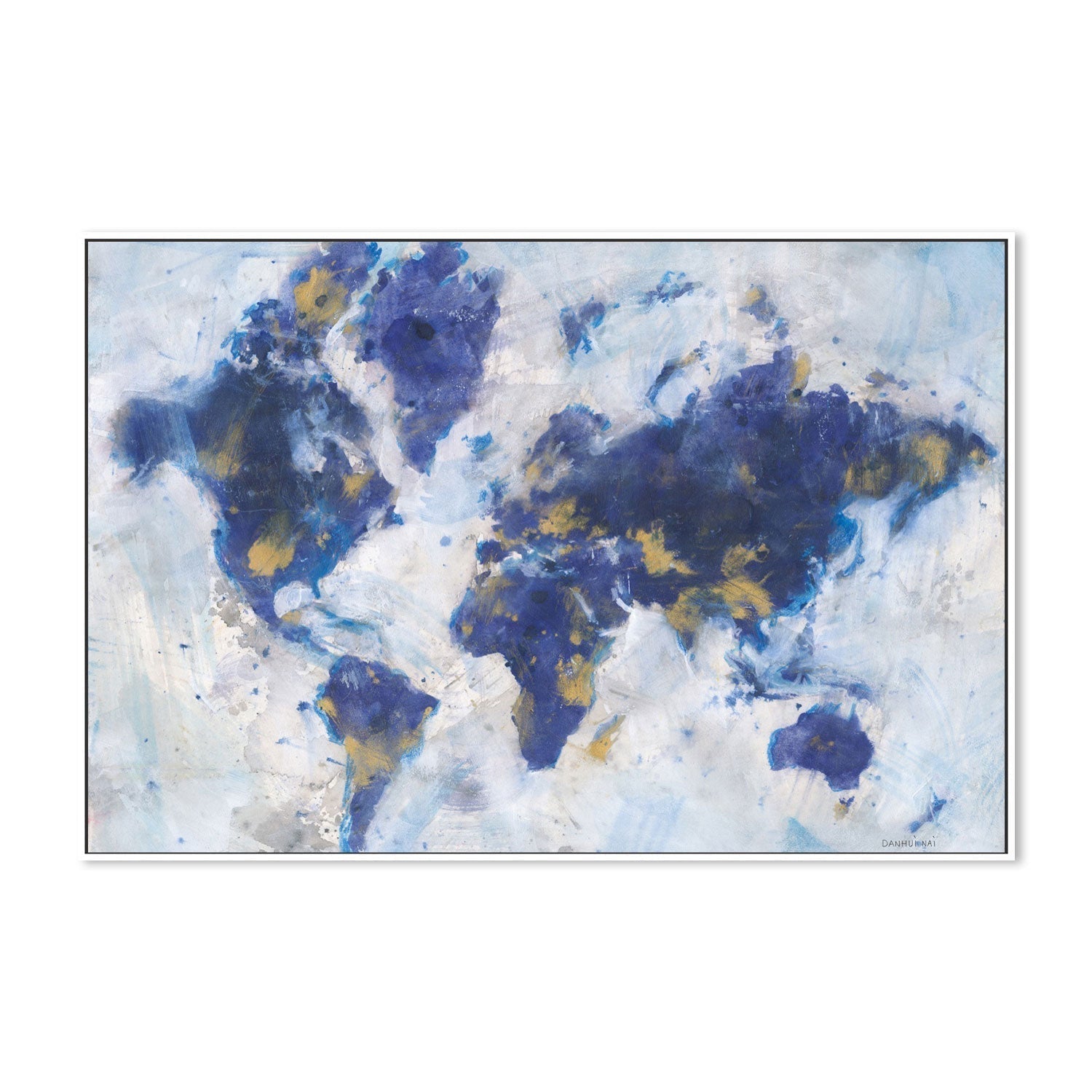 wall-art-print-canvas-poster-framed-Indigo World Map-by-Danhui Nai-Gioia Wall Art