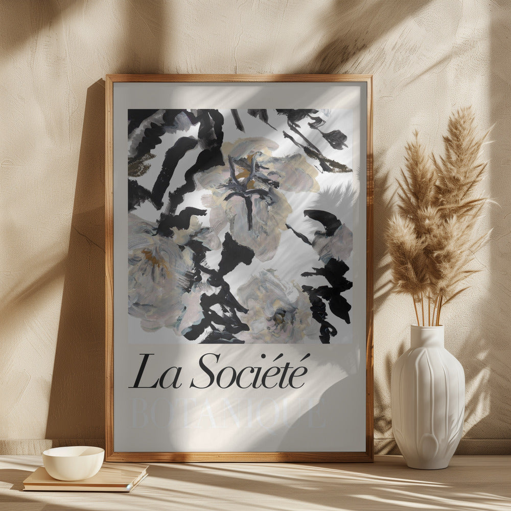 wall-art-print-canvas-poster-framed-La Société Botanique Balck and White and Cream Flowers 2 , By cartissi-2