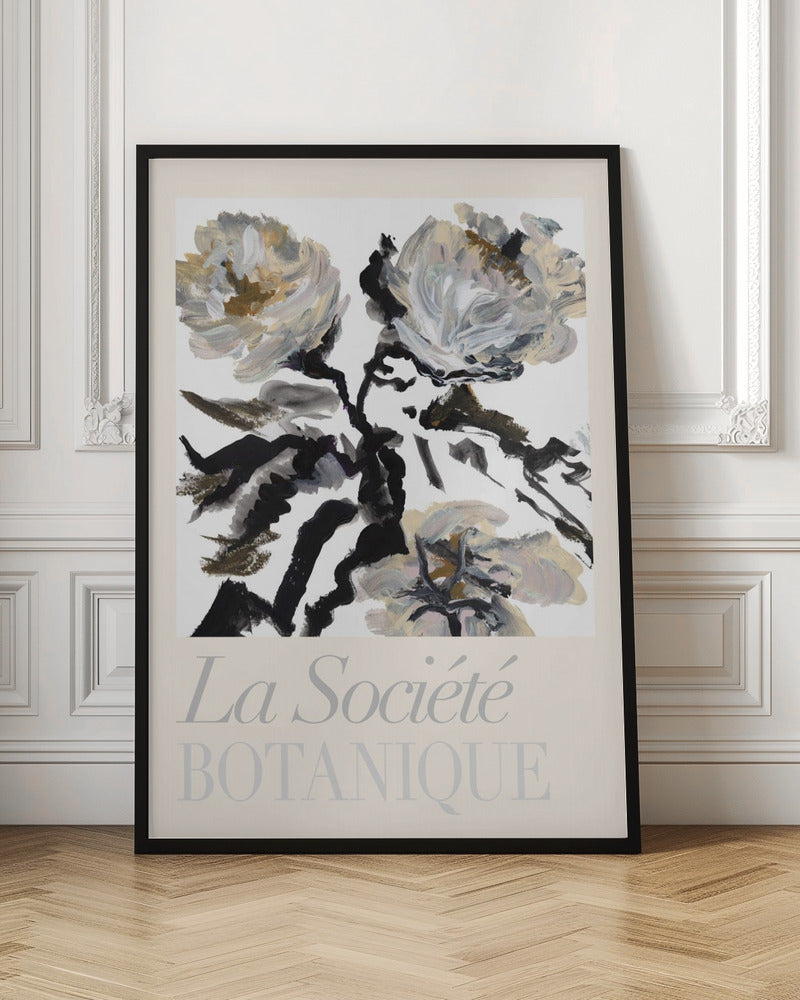 wall-art-print-canvas-poster-framed-La Société Botanique Balck and White and Cream Flowers , By cartissi-3