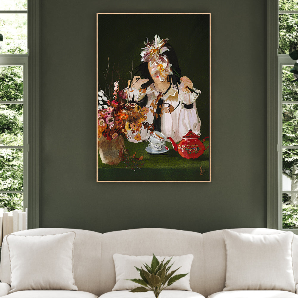 wall-art-print-canvas-poster-framed-lady with the red teapot-2