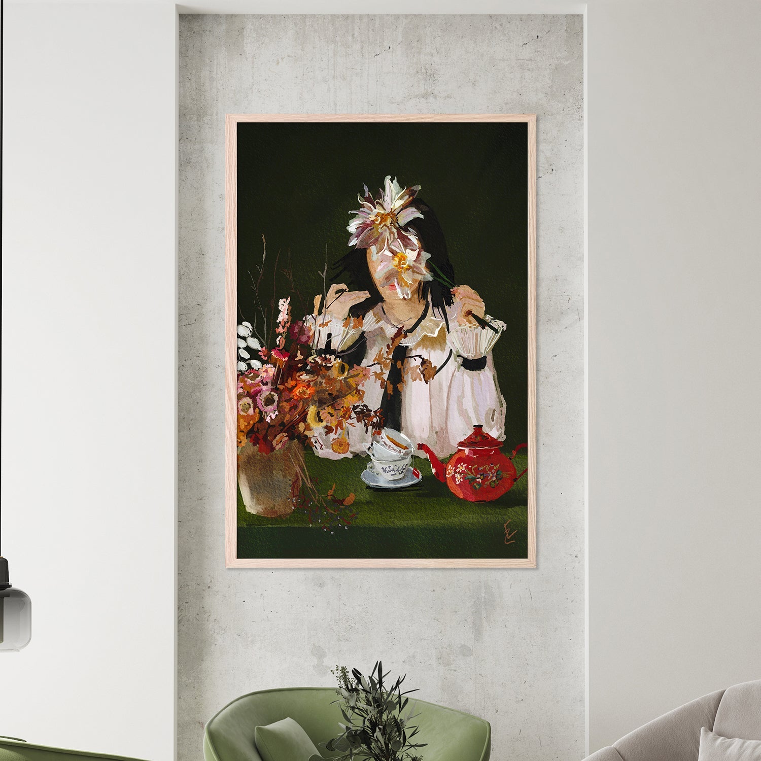 wall-art-print-canvas-poster-framed-lady with the red teapot-7