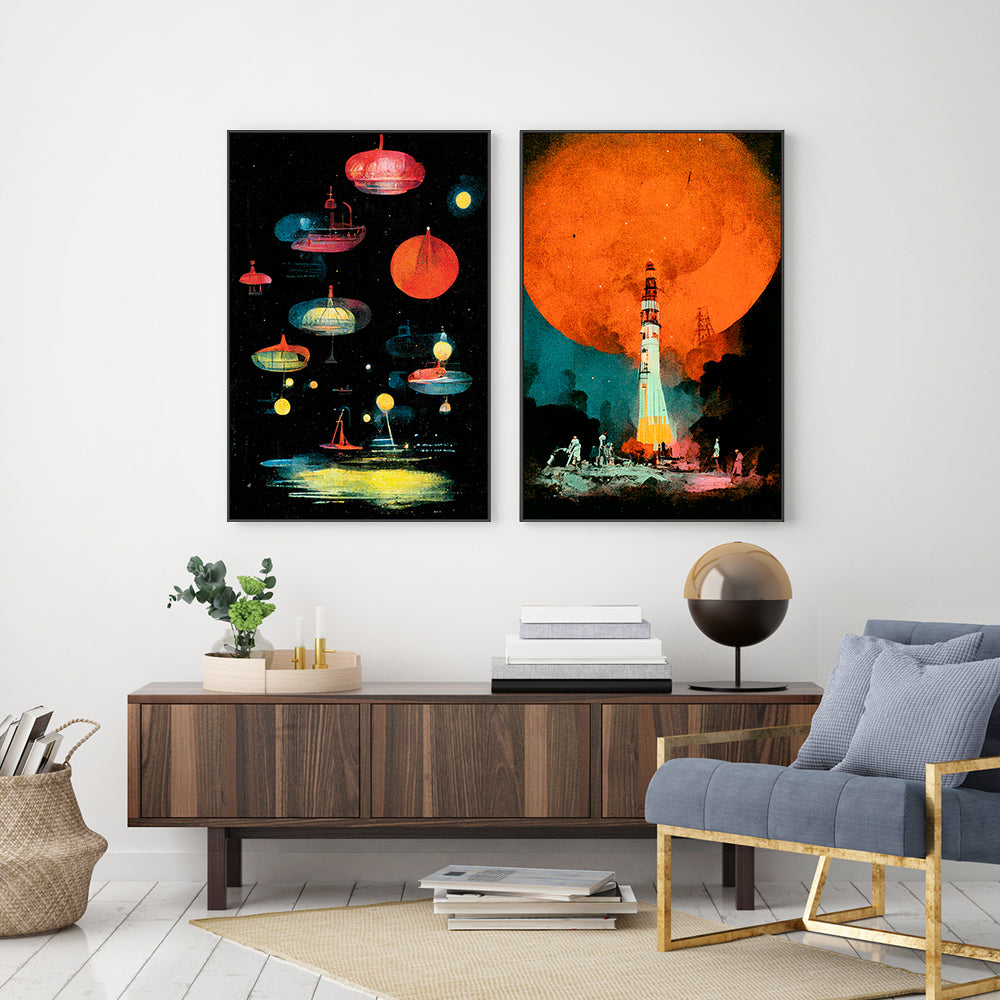 wall-art-print-canvas-poster-framed-Lanterns After Landing, Set Of 2 , By Treechild-GIOIA-WALL-ART