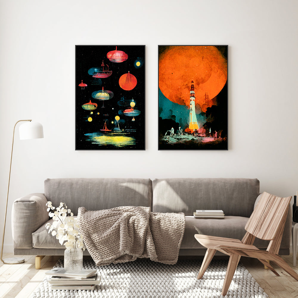 wall-art-print-canvas-poster-framed-Lanterns After Landing, Set Of 2 , By Treechild-GIOIA-WALL-ART