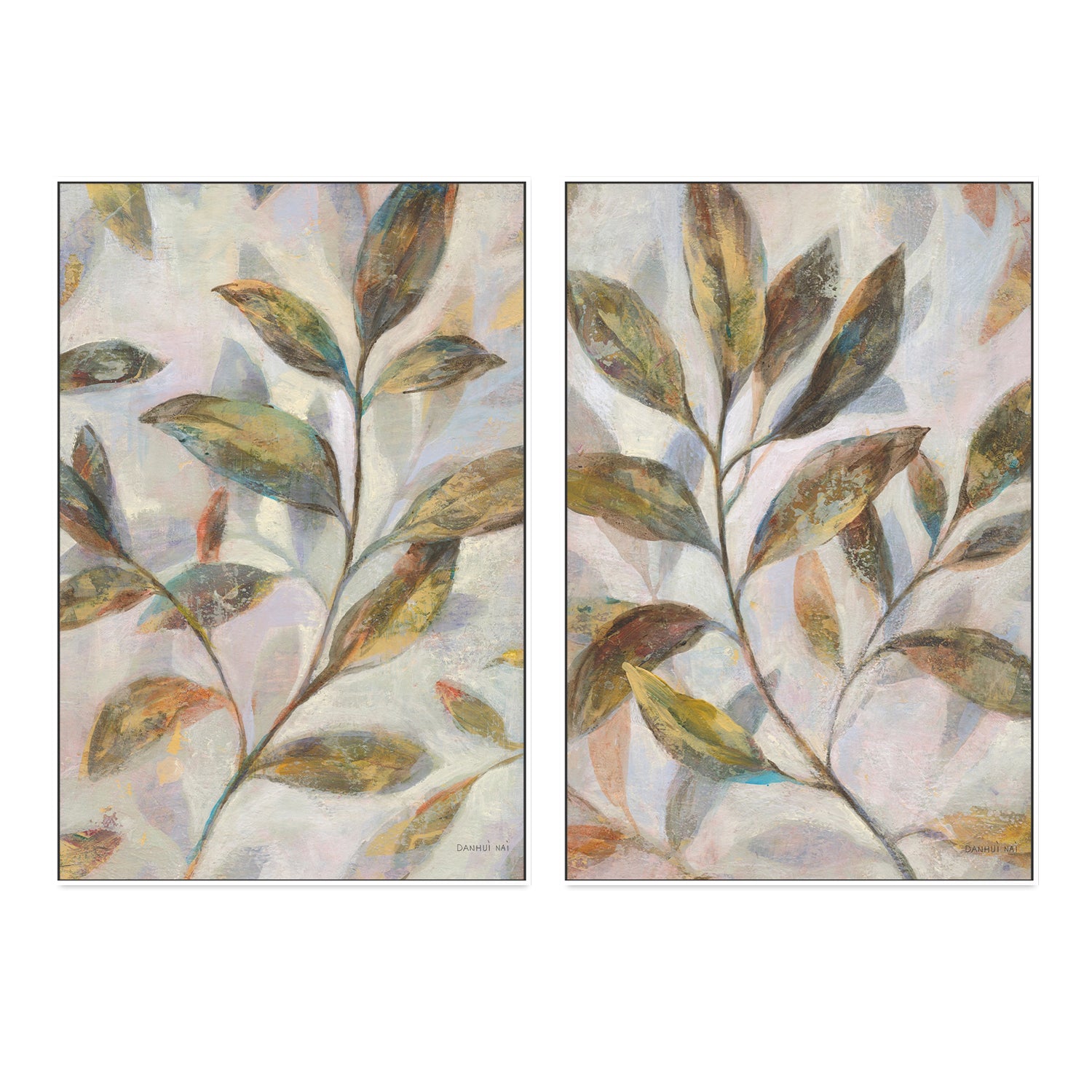 wall-art-print-canvas-poster-framed-Leafy Flow, Set of 2-by-Danhui Nai-Gioia Wall Art