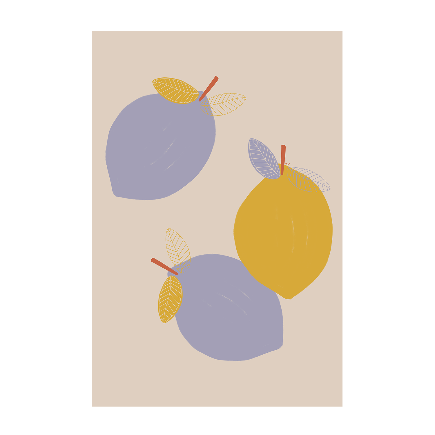 wall-art-print-canvas-poster-framed-Lemons and pear, Set Of 2 , By Menina Lisboa-7