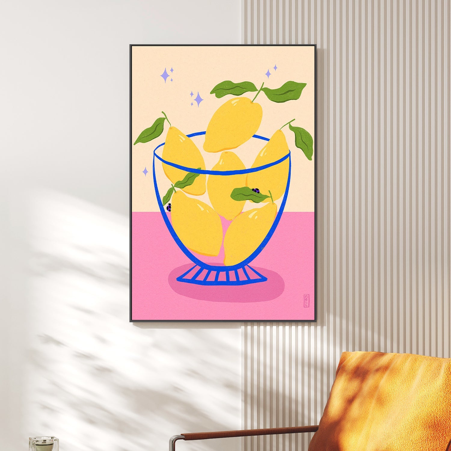 wall-art-print-canvas-poster-framed-Lemons in a Bowl Retro Illustration-2