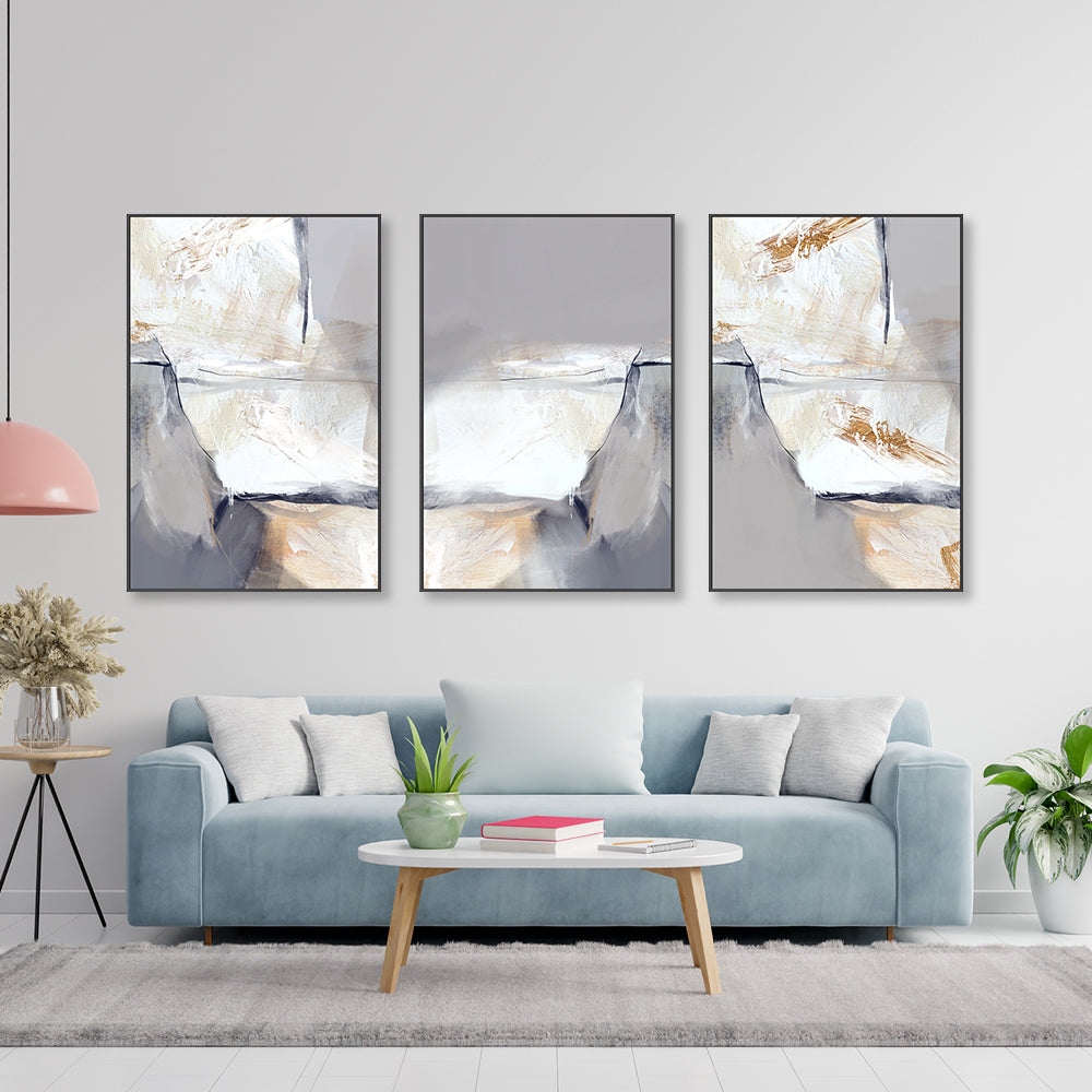 wall-art-print-canvas-poster-framed-Lilac and Lavender Gold, Set Of 3 , By Karine Tonial Grimm-GIOIA-WALL-ART