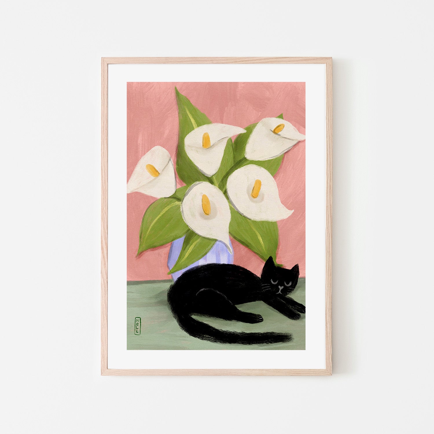 wall-art-print-canvas-poster-framed-Lilies in a Vase and a black cat-6