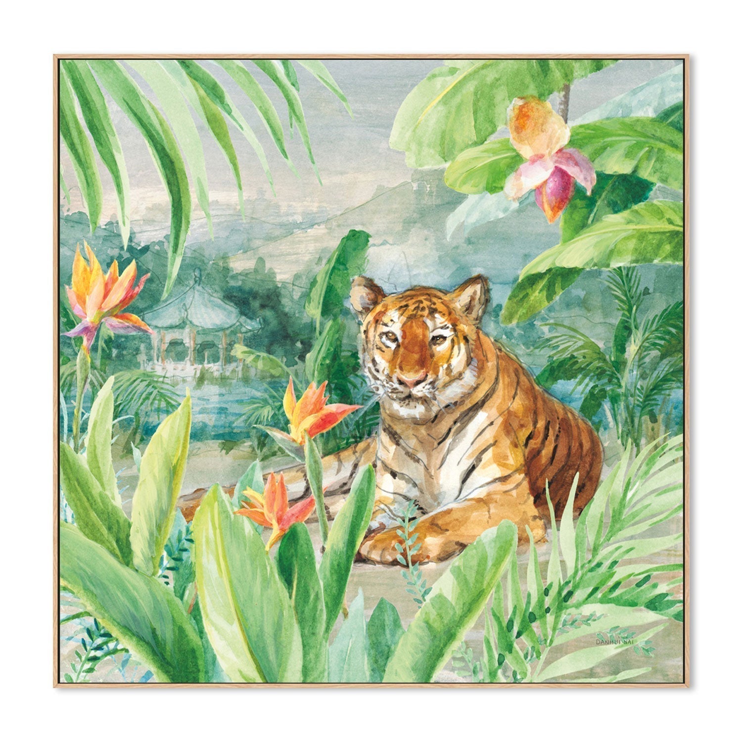 wall-art-print-canvas-poster-framed-Lounging Tiger-by-Danhui Nai-Gioia Wall Art