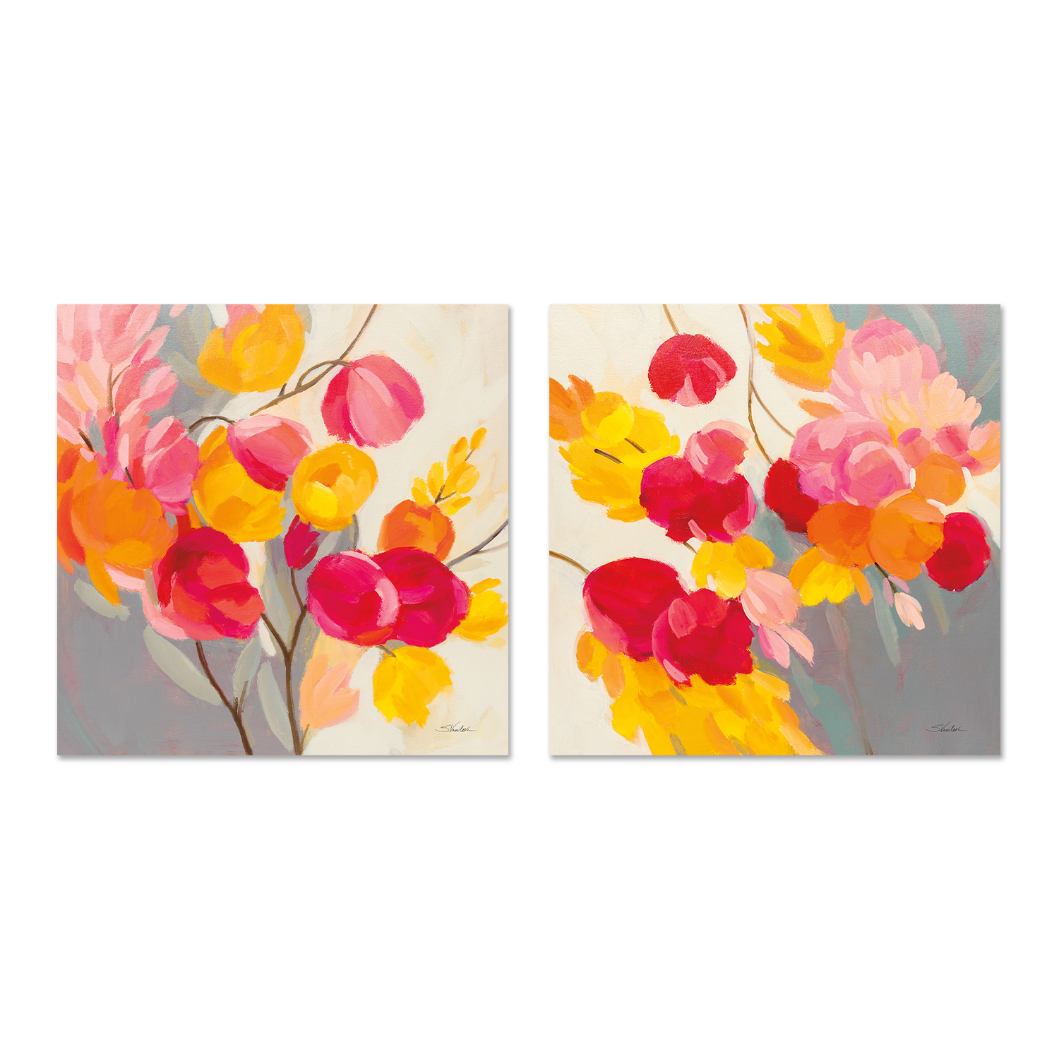 wall-art-print-canvas-poster-framed-Magenta Bloom, Style A & B, Set Of 2-1