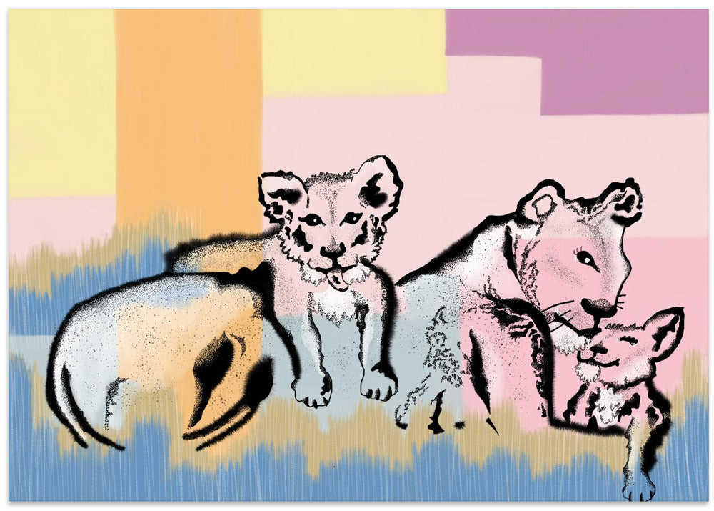 wall-art-print-canvas-poster-framed-Mama Lioness and Cubs , By Art by the Ocean-1
