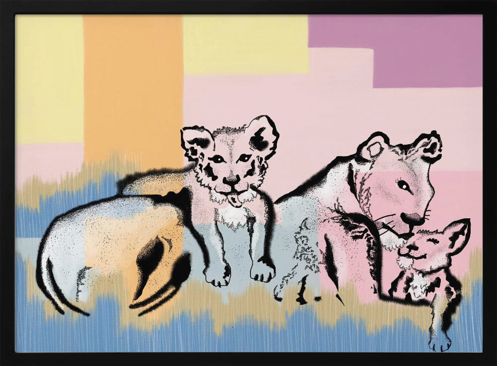 wall-art-print-canvas-poster-framed-Mama Lioness and Cubs , By Art by the Ocean-3