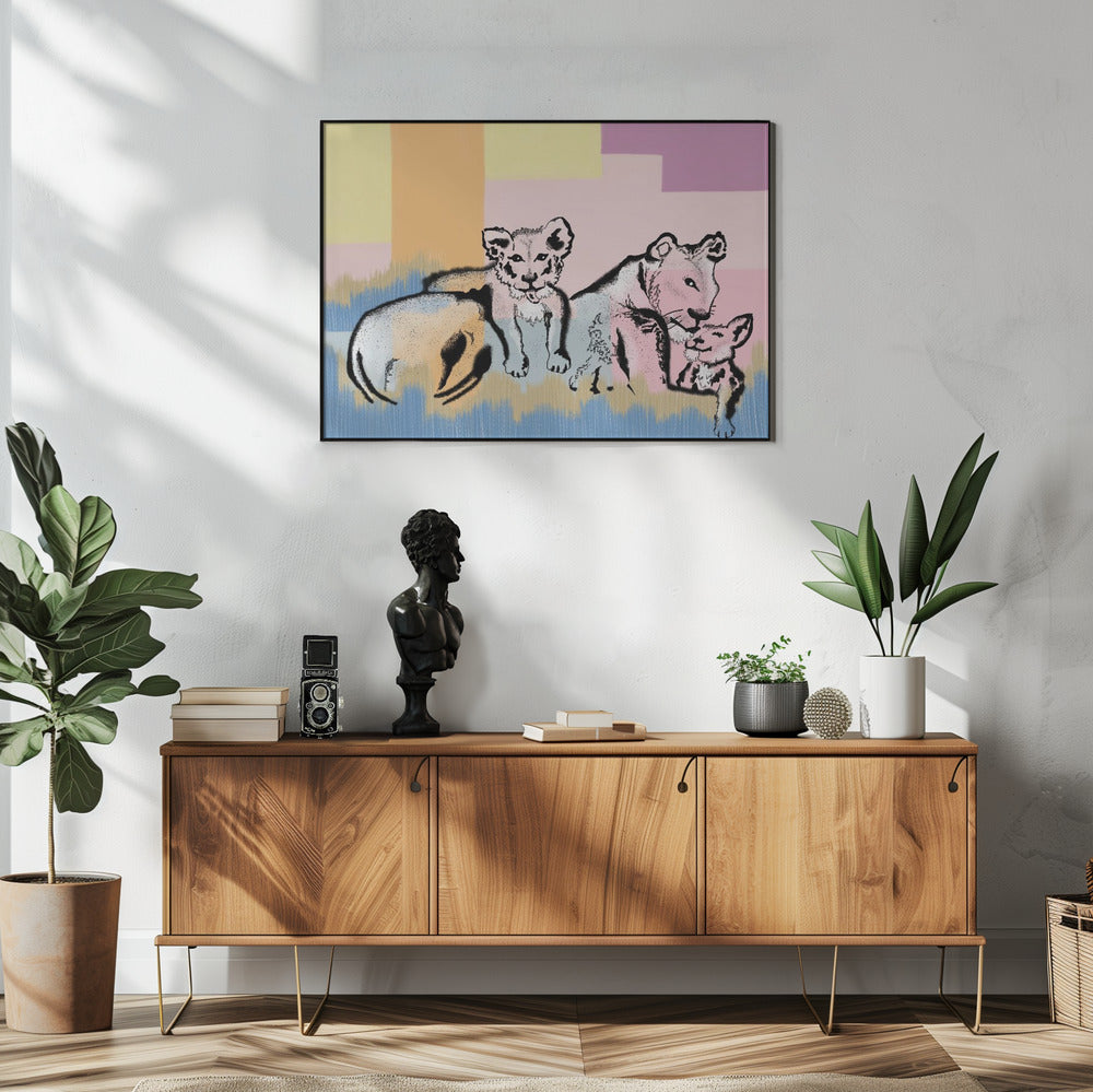 wall-art-print-canvas-poster-framed-Mama Lioness and Cubs , By Art by the Ocean-6