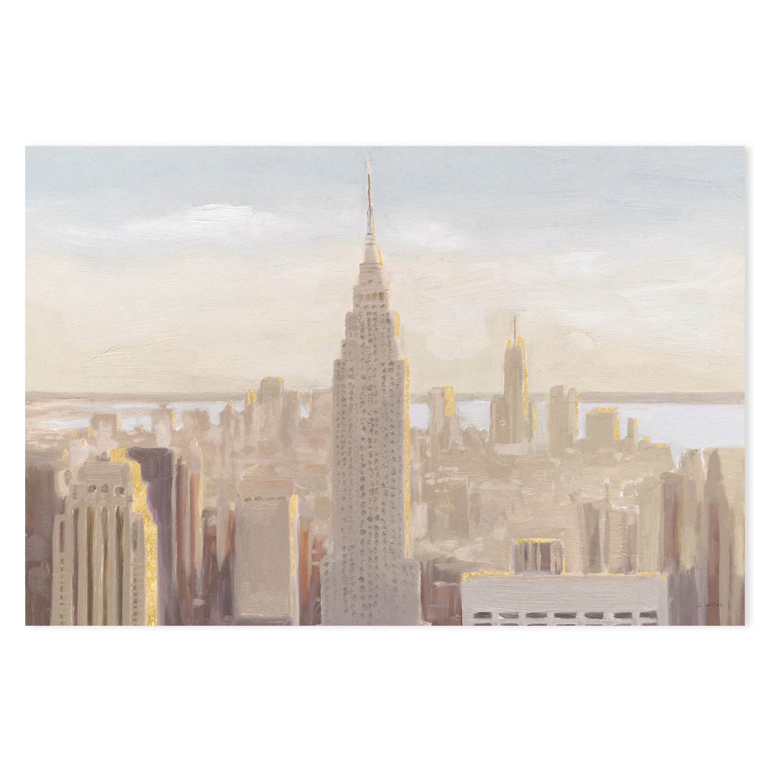 wall-art-print-canvas-poster-framed-Manhattan Dawn Gold and Neutral-by-James Wiens-Gioia Wall Art