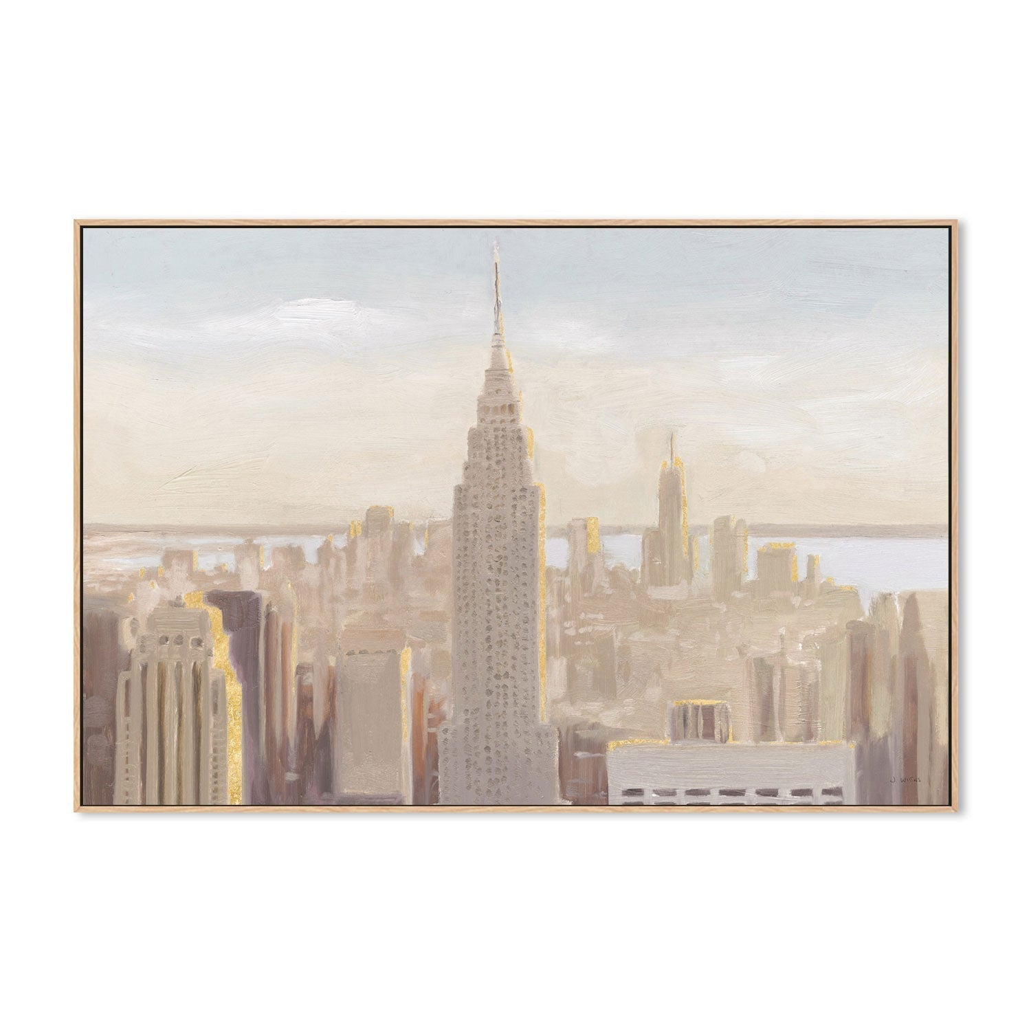 wall-art-print-canvas-poster-framed-Manhattan Dawn Gold and Neutral-by-James Wiens-Gioia Wall Art