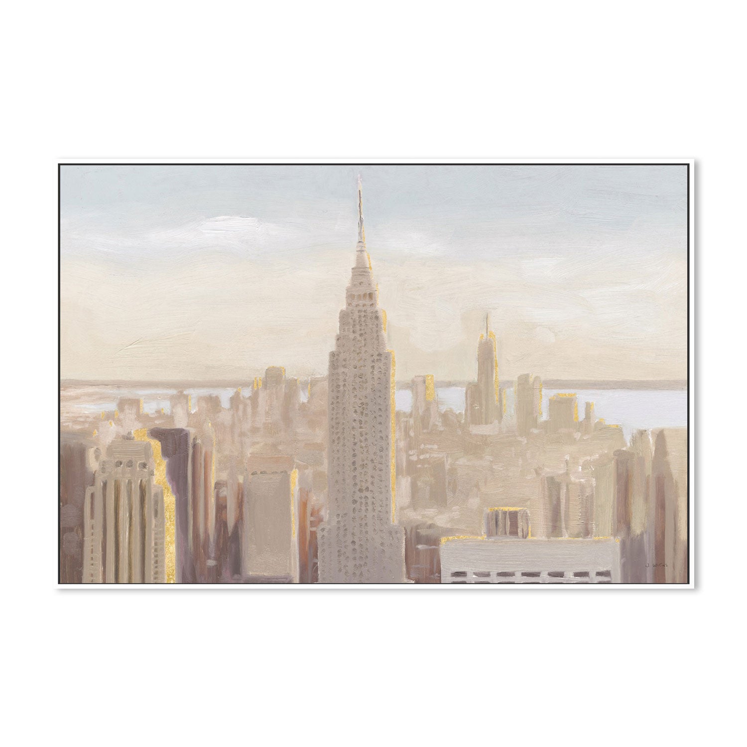 wall-art-print-canvas-poster-framed-Manhattan Dawn Gold and Neutral-by-James Wiens-Gioia Wall Art