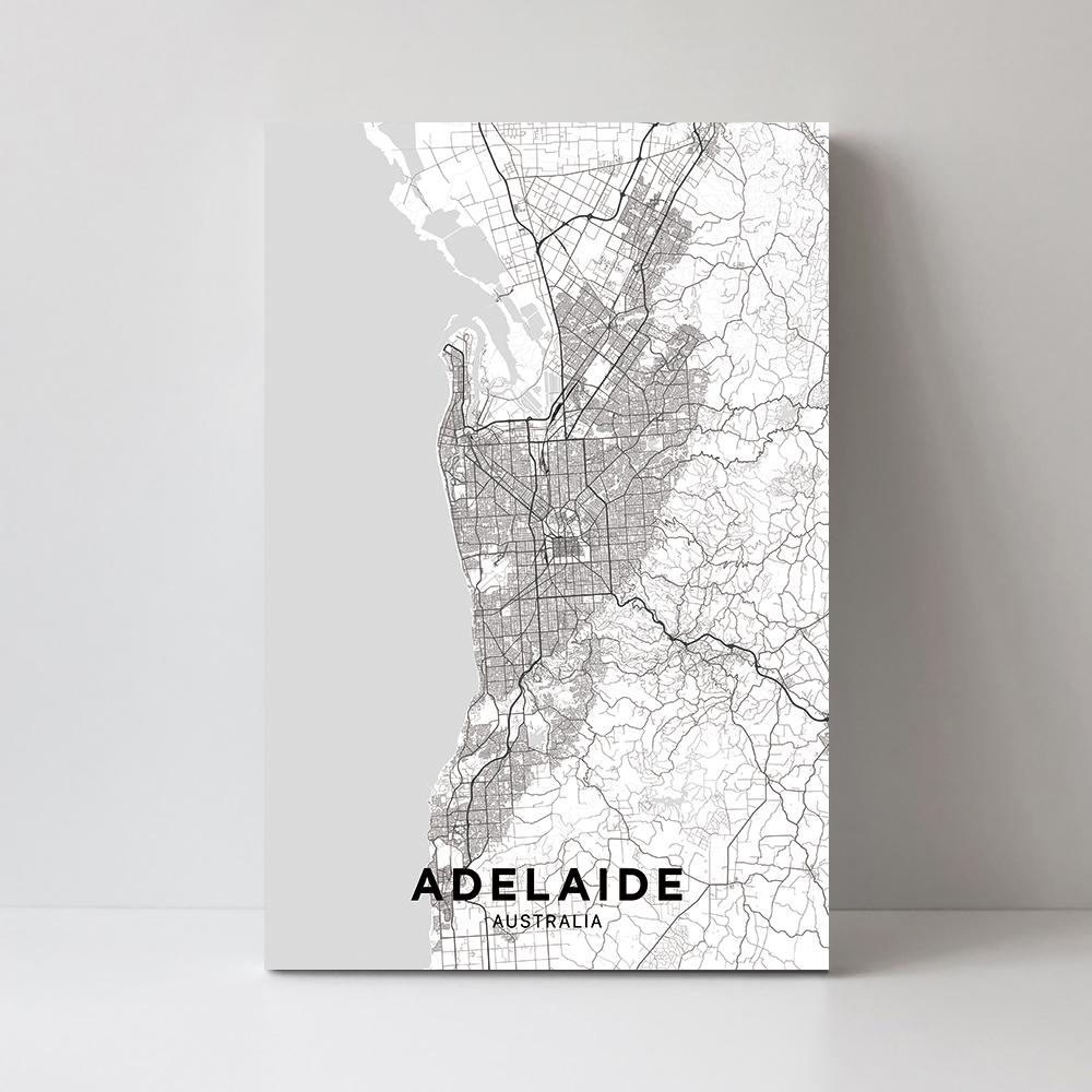 wall-art-print-canvas-poster-framed-Map Of Adelaide, Black And White-by-Gioia Wall Art-Gioia Wall Art