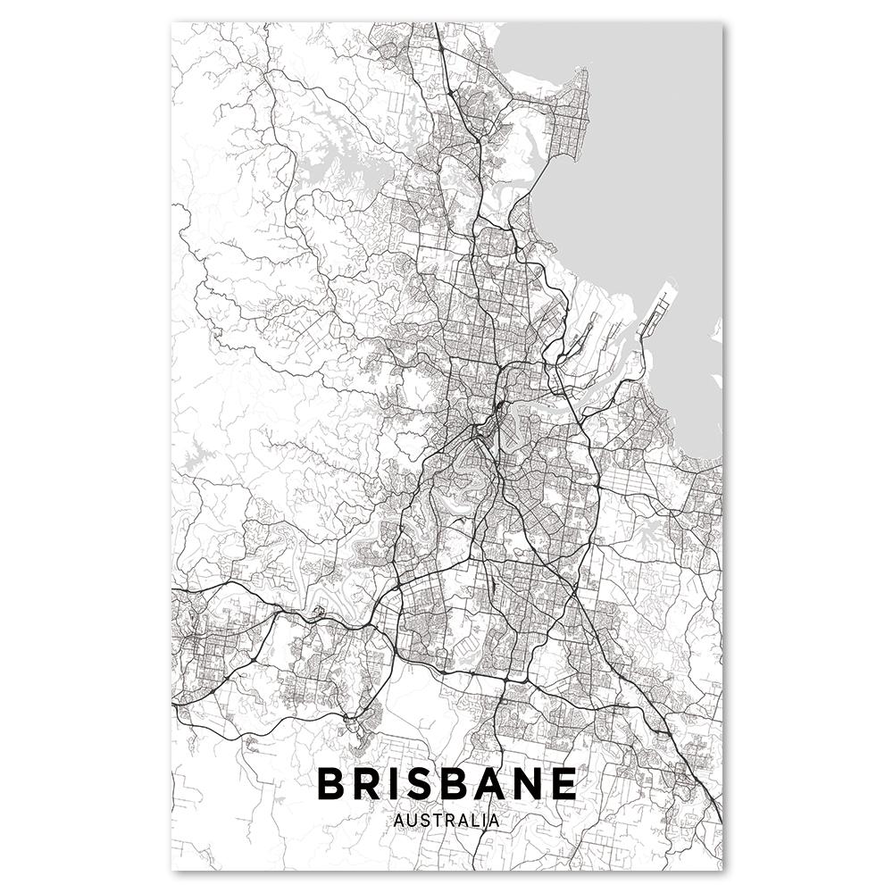 wall-art-print-canvas-poster-framed-Map Of Brisbane, Black And White-by-Gioia Wall Art-Gioia Wall Art