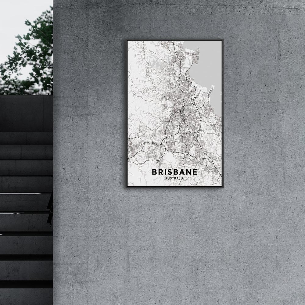 wall-art-print-canvas-poster-framed-Map Of Brisbane, Black And White-by-Gioia Wall Art-Gioia Wall Art