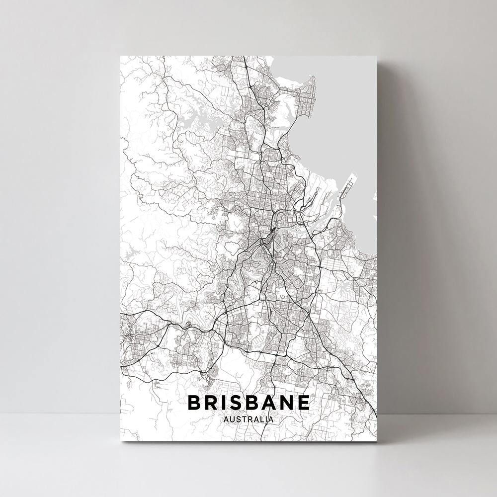 wall-art-print-canvas-poster-framed-Map Of Brisbane, Black And White-by-Gioia Wall Art-Gioia Wall Art