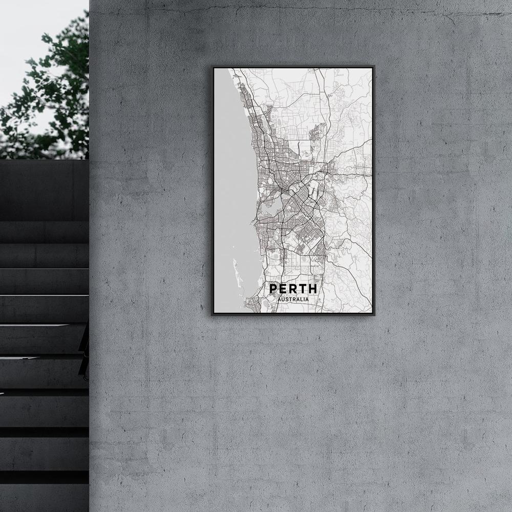 wall-art-print-canvas-poster-framed-Map Of Perth, Black And White-by-Gioia Wall Art-Gioia Wall Art